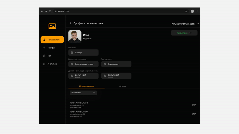 Taxi admin CRM interface